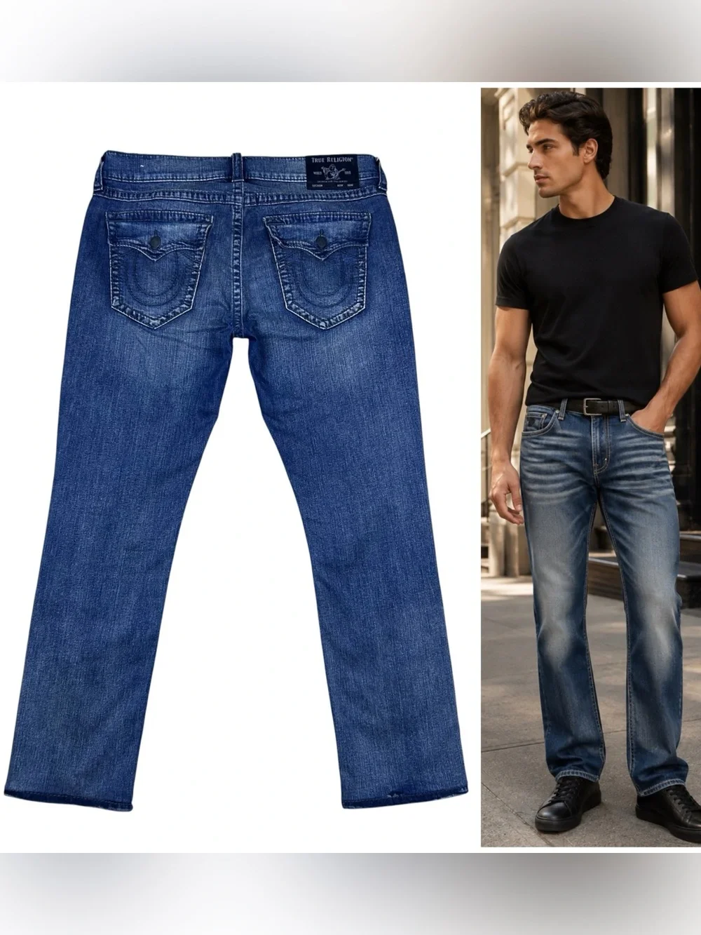 True Religion Ricky Relaxed Straight Super T Jeans Mens 38x32 Flap Pocket Y2K